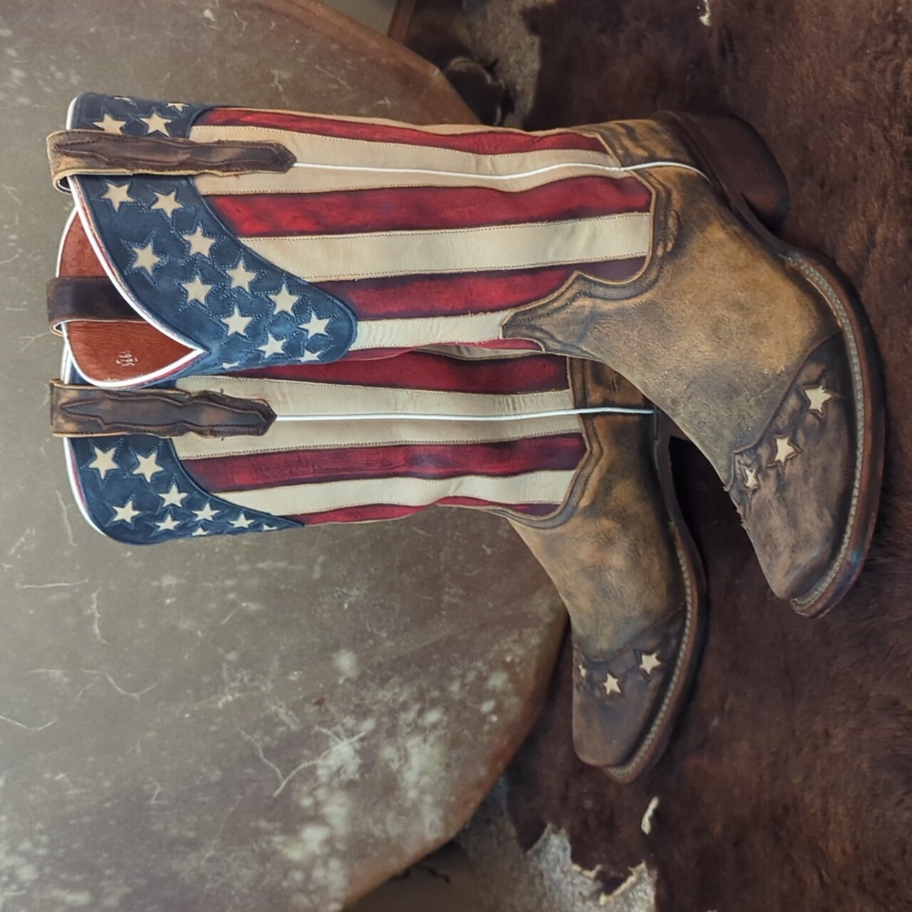 DAN POST DP4137 distressed "Liberty" American Flag cowboy boots square toe sz8.5